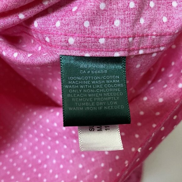 Lauren Ralph Lauren Shirt Womens L Pink Polka Dot Non-Iron Button Up Long Sleeve - Picture 3 of 6